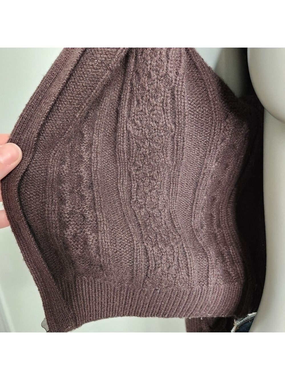 Aritzia Sunday Best "Gigi" Brown Cable Knit Collared Zip-Up Sweater Size 2XS - Picture 7 of 15